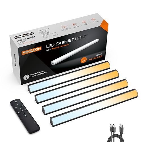 Image of Under Cabinet Lights Remote Control,4 Pack Magnetic Rechargeable Light bar,Under Cabinet Lighting Wireless,Ceiling and Under Counter Lights for Kitchen,Wardrobe,Shelf (Black, 20 CM)