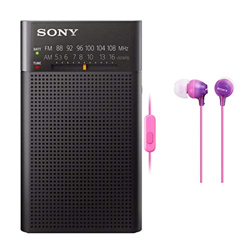 Sony ICFP26 Portable AM/FM Radio (Black) and Color in-Ear Earbud Headphones