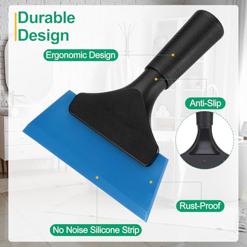 Image of uxcell 2Pcs 5 Inch Shower Squeegee for Glass Doors, All-Purpose Bath Squeegee with Handle for Bathroom Window Mirror Car Glass, Blue