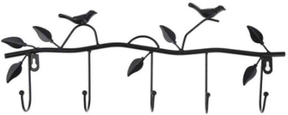 Retro 5 Hook Wrought Iron Bird Shape Leaf Wall Dress Robe Key Coat Holder Cap Hanger