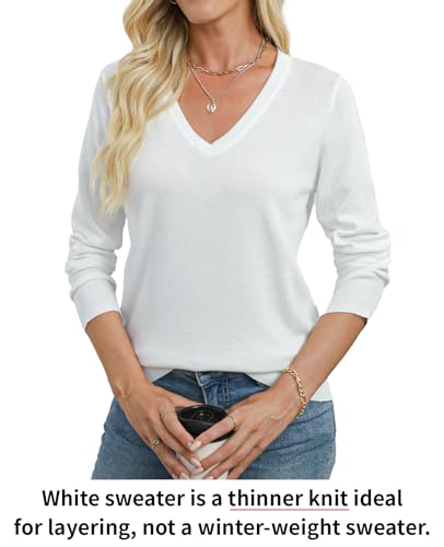 Image of QUALFORT Women's 100% Cotton Sweater, Basic Lightweight Long Sleeve Pullover