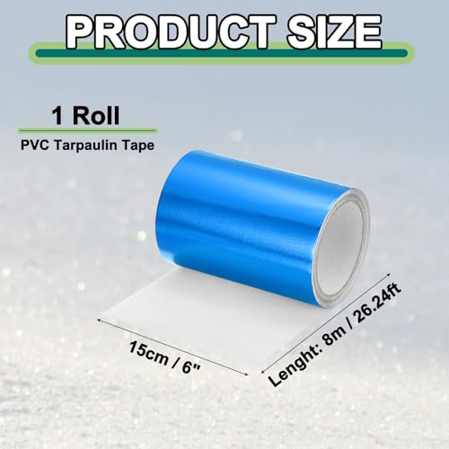 Image of PATIKIL Awning Repair Tape 6 inch x 26ft Waterproof Canvas Tape High Adhesive Tear Repair Patch Kit for PVC Tarpaulin Tent Awning Fabric RV Sail Boat Cover, Blue