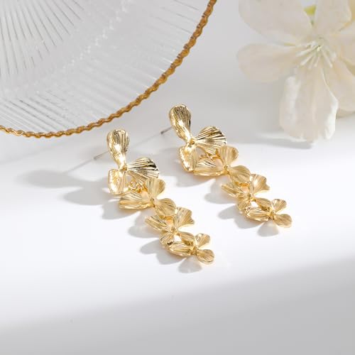 Leaf Dangle Earrings,Trendy Gold Plated Dangling Earrings for Brides Formal Earrings for Women Lady Prom Party4