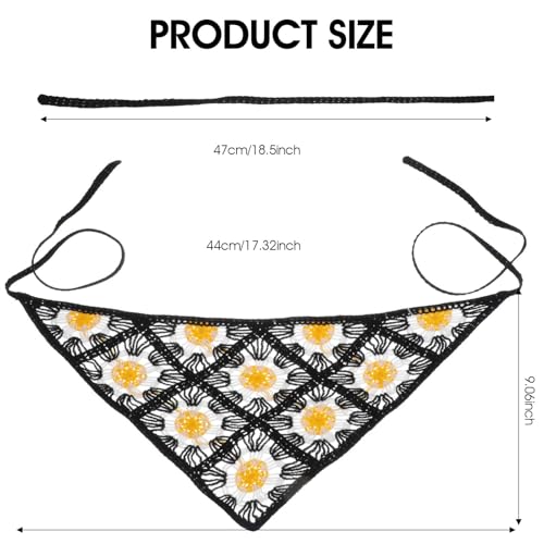 3 Pcs Crochet Bandanas Floral Crochet Head Scarf Vintage Hair Bandanas Tie Knotted Headscarf for Women's Hair Headband Kerchief Styling Decor3