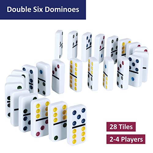 Gothink Double Six Dominoes With 4Pcs Wooden Trays/Racks/Holders, 28 Tile Colored Dots Domino Game Set With Tin Box, Classic Family Board Games For Kids, Adults And Families For 2-4 Players #TOP4