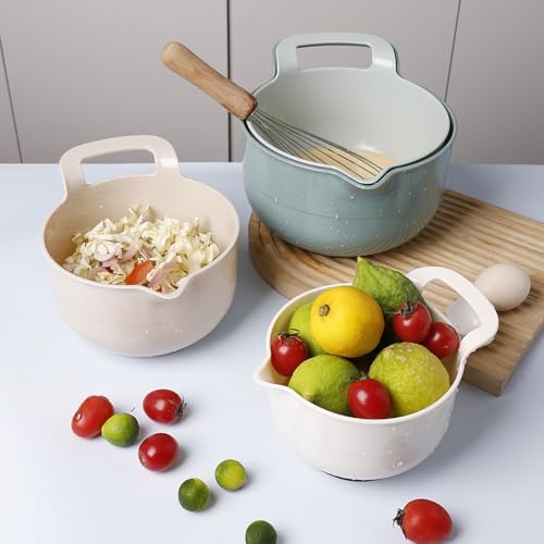 Mixing Bowls - 4 Piece Nesting Plastic Mixing Bowl Set with Pour Spouts and Handles - Non Slip Bottom and Measurement Markings (Light Green) - Thumbnail 4