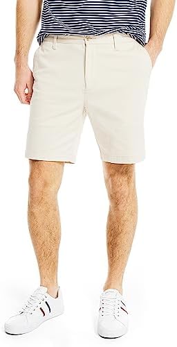 Nautica Men's Classic Fit Flat Front Stretch Solid Chino 8.5" Deck Shorts, Stone, 44W