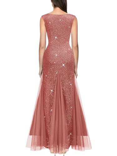 Image of Miusol Women's Elegant V Neck Sleeveless Sequin Lace Evening Party Dress