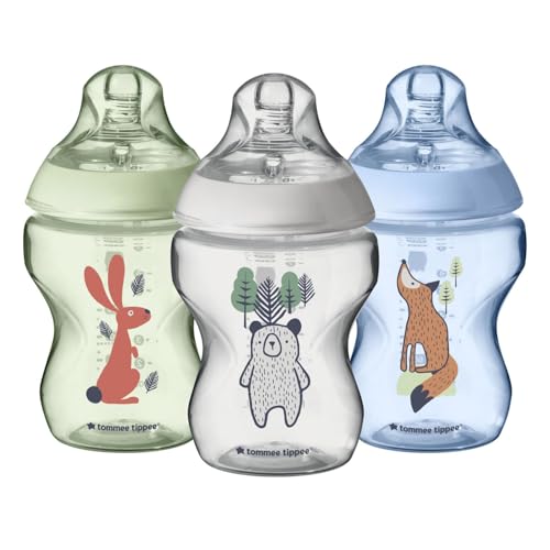 Image of Tommee Tippee Closer to Nature Baby Bottles, Woodland Friends | Breast-Like Nipple, Anti-Colic Valve (9oz, 3 Count)