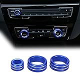 Car Center Console Air Conditioner Knobs Ring Trim Compatible with BMW 1 2 3 4 Series F30 F34 F46 GT X1 F44 F47 F48 U11,A/C Climate Control and Radio Volume Knob Ring Cover (Blue)