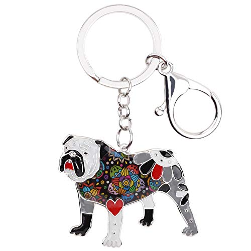 WEVENI Emaille Legierung Englische Bulldogge Bull Terrier Hund Schlüsselanhänger Zubehör Schmuck für Frauen Mädchen Tasche Charms (Grau)