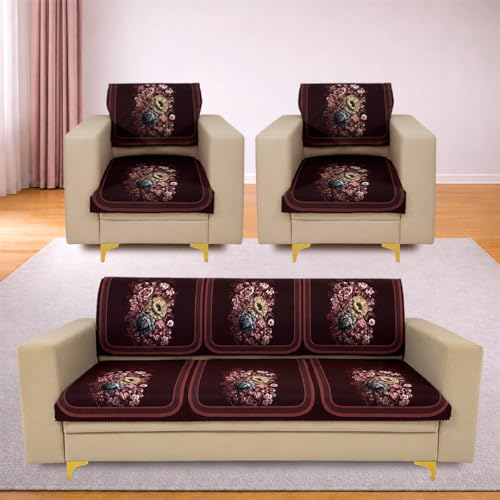Image of Homerz Premium 'Luxe Series' Sofa Cover | Holland Velvet Fabric | Smooth Finish | Anti-Slip Fleece Backing Couch Protector (Maroon, 5 (3+1+1) Seater, Seat Cover with Backrest)