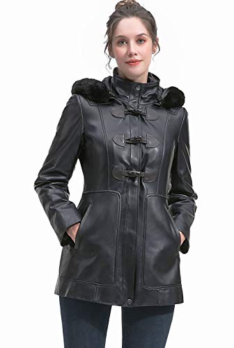 Amazon.com: BGSD Women Flora Lambskin Leather Hooded Toggle Coat