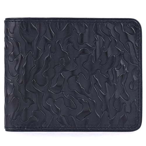 Black Laser Printed Designer Leather Wallet for Men | Extra Capacity Slim Bifold Wallet with 2 Multipurpose pocket, 8 credit card Slots | Ultra Strong Stitching | Gift for Him (Printed, Jet Black)