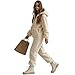 Fleece Jumpsuit for Women - One Piece Hooded Romper with Zipper and Pockets, Winter Fashion Loose Plush Hooded Jumpsuit (Apricot,XX-Large)