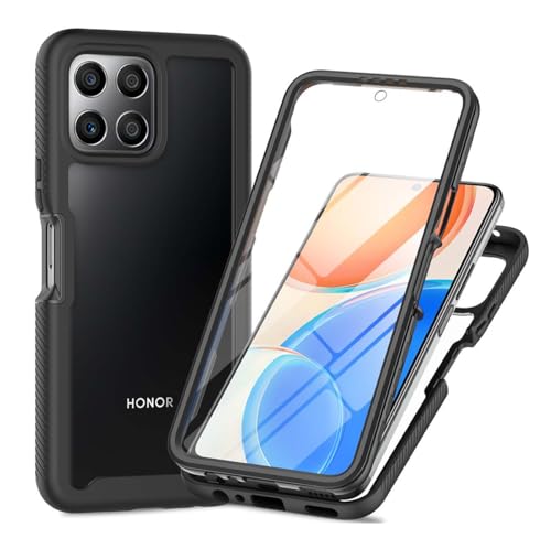 GOKEN Funda para Honor 70 Lite/Honor X6 / Honor X8 5G, Protección 360 Grados, Protector de Pantalla, Carcasa Antigolpes con Bumper de Silicona Suave y Trasera Transparente de PC, Armor -Negro