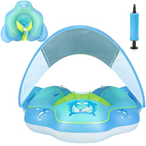 CLIUNT Flotador para bebé con toldo extraíble, flotador inflable para bebé, juguete para niños con protección UV UPF50+ para niños a partir de 12-36 meses