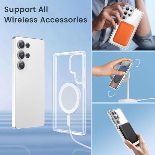 Image of Magnetic Case for Samsung Galaxy S24 Ultra 5G, Compatible with MagSafe, Shockproof Protective Phone Cover, Non-Yellowing Hard Clear PC Back (Clear)