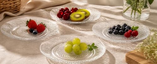 Image of Glass Dinner Plate 10 Inch Set of 6, Large Serving Plate Tray Crystal Decoration for Salad, Fruit, Pasta, Snacks for Catering Event, Parties, Home, B'day Wedding