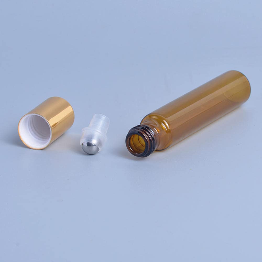 Parfümflasche Leer Leerer Nachfüllbarer Parfümflasche 10 Stücke 3Ml 5Ml 10Ml 5Ml 10 Ml Nachfüllbar Bernstein Ätherische Ölflasche Stahlball Parfum Flaschen Rollen Auf Parfüm Fall-10Ml_Glass