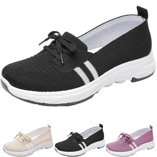 Women’s Breathable Knit Slip-On Sneakers with Bow, Summer Low Top Lightweight Casual Shoes for Everyday Comfort