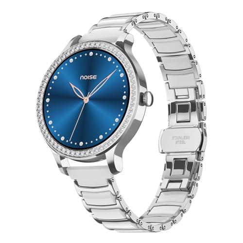 Image of Noise Diva Araya Smartwatch for Women with AMOLED Display (850 Nits), 60 Precision-Set Crystals, Cycle Tracking, Skin Temperature, SOS with Live Location, 100+ Watch Faces - Frost Silver Ceramic
