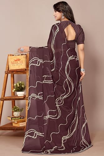 Image of MIRCHI FASHION Saree for Woman Chiffon Georgette Geometric Printed | Lightweight Farewell and Women's Office Sari with Blouse Piece