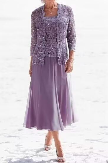 2 Piece Mother of The Bride Dresses with Jacket Lace Applique Chiffon Long Formal Evening Gowns with Sleeves4