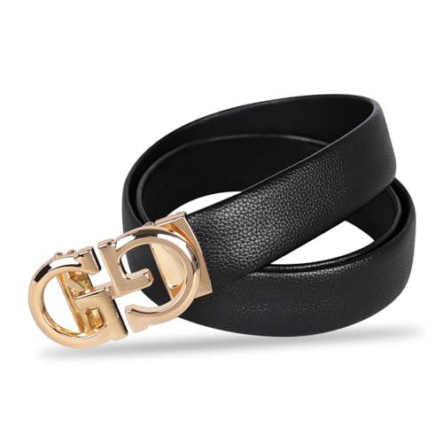 Image of Aurolran Men&Womens Leather Dress Belt Business Automatic Buckle Belt Color-Black Silver Gold