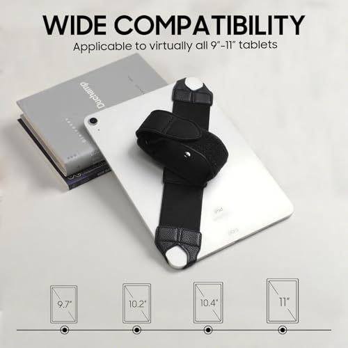 FINTIE Handschlaufe Universal Tablet für 9-11 Zoll Tablets & eReader, [360° Drehbar] PU-Leder, sicher, portabel, Verstellbarer Griff für iPad/Samsung/Xiaomi Tablets, Schwarz