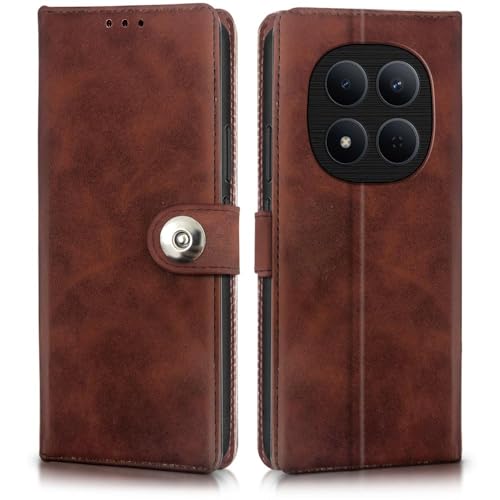 Image of WOW IMAGINE Shock Proof Flip Cover Back Case for Redmi Note 15 Pro 5G (Magnetic Button Flip Case | Wallet Pockets & Stand | Leather Finish | Coffee)