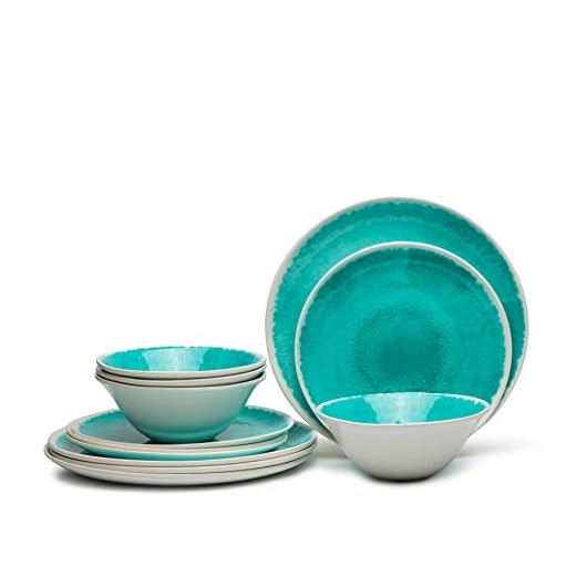 Melamine 12 Piece Dinnerware Set - Dishes Set Suitable Indoors and Outdoors, Service for 4,Lightweight, Turquoise