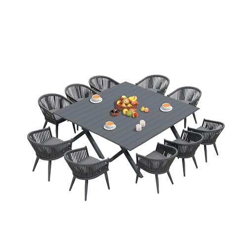 Image of PURPLE LEAF 12 Pieces Outdoor Dining Set with Patio Aluminium Dining Table and Wicker Chairs Modern Furniture Cushions Sets for Backyard Indoor Decor Kitchen Gray