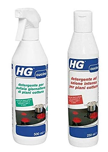 Hg Detergente Per La Pulizia Giornaliera dei Piani Cottura, 500 ml + Hg Detergente ad Azione Intensa per Piani Cottura, 250 ml
