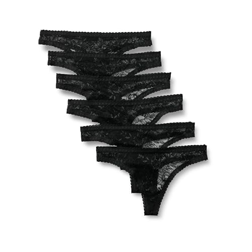 Amazon Essentials Tanga de renda elástica em toda a peça de mulher, pack de 6, preto, 44
