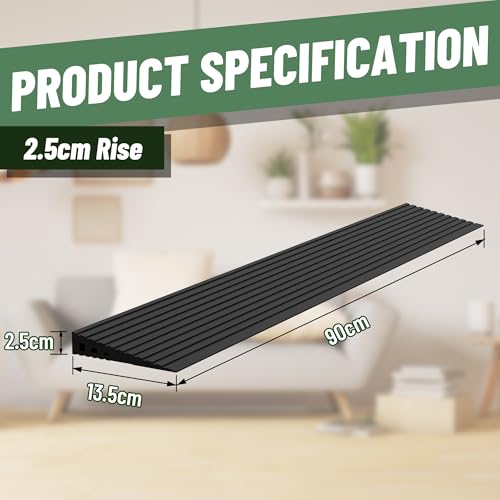 Rampes de seuil pour portes, capacité de charge de 907,2 kg, rampe de fauteuil roulant électrique en caoutchouc naturel de 90,2 cm de large, réglable et découpable pour portes, trottoirs, balayeuses,