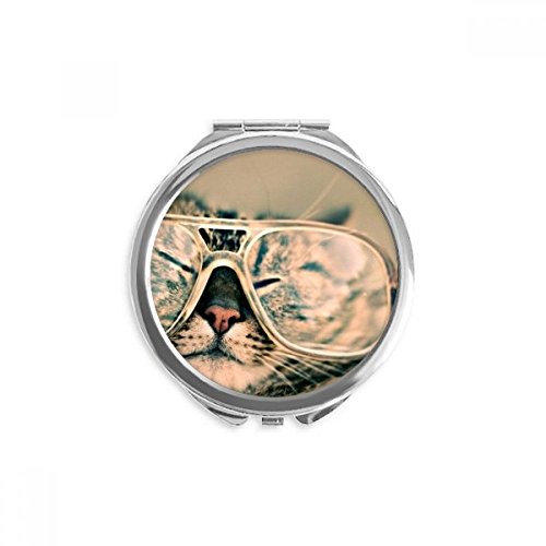 Miroir de poche chat à lunettes idéal pour retouches maquillage rapides en déplacement et voyage