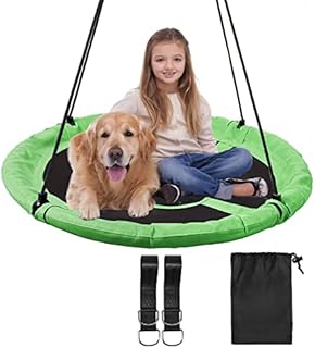 REDCAMP 110 cm Nest Swing Seat for Children Indoor Outdoor, Large Round Saucer Tree Swing, 500 Lbs Weight Capacity, Great for Tree, Swing Set, Backyard, Playground, Easy to Install, garden Green