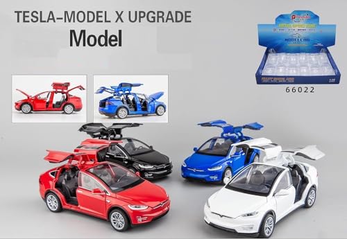 Image of Exclusive Alloy Metal Pull Back Die-Cast Car Diecast Metal Pullback Toy Car with Openable 6 Doors,Light Music Boys Gifts Toys (Tesla-X90 - Multicolor)