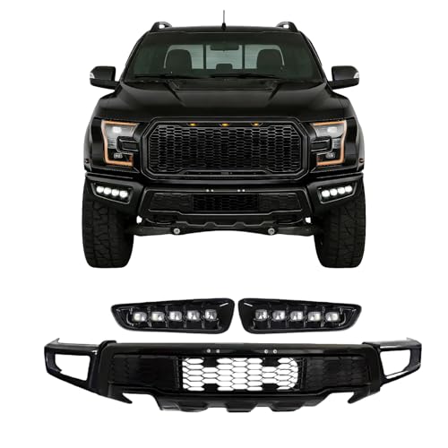 YOTZU Front Bumper W/LED Fog Lights Assembly Compatible with 2015-2017 F150 Crew/Extended Cab Pickup 4-Door/Standard Cab Pickup 2-Door Raptor Style