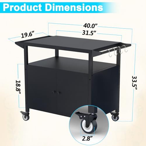 Image of COZEER Outdoor Grill Table with Storage, Movable BBQ Grill Cart, Outdoor Kitchen Prep Station, Rolling Bar Serving Cart with Utensil Hooks, Blackstone Griddle Stand
