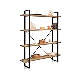 duehome | Estanteria Alta con 4 Estantes, Modelo Plank, Acabado en Roble Boreal y Estructura Metalica Color Negro, Medidas: 150 cm (Ancho) x 180 cm (Alto) x 35 cm (Fondo)
