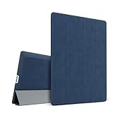 【マーサ・リンク】 iPad シリーズ 機種別 鹿革調 高級 PUレザー ケース 三つ折り オートスリープ機能 Triple Folded Design For iPad シリーズ （ブラック、ブラウン、ネイビー、グレー、レッド）5カラー選択 (iPad2/3/4(2012年迄), ネイビー)