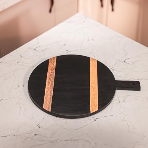 Image of Stripe a Pose Serving Board with Enamel Finish | Multipurpose Wooden Cutting Board, Serving Platter, Pizza Tray & Charcuterie Board | Ideal Gift