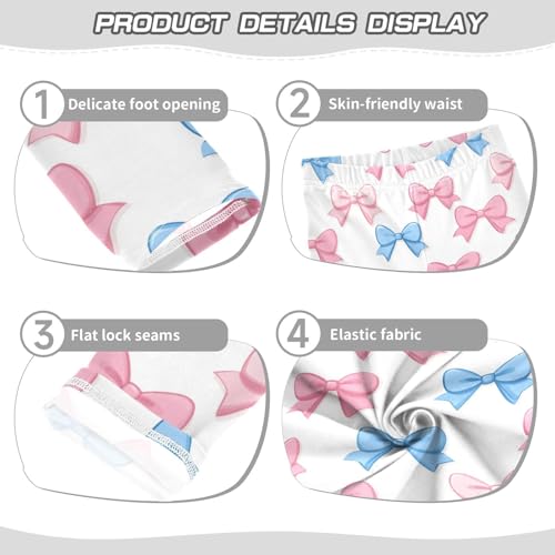 Girls Leggings Blue and Pink Bows Soft Toddler Leggings for Girls Kids Pants Size 4T-10T3