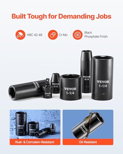 Image of VEVOR 1 /4 & 3 /8 & 1 /2 Inch Drive Impact Socket Set, 210-Piece Metric and Standard Full Sockets, Deep & Shallow, CR-V, 6 Point, Extension Bars, Universal Joint, Three Carrying Cases