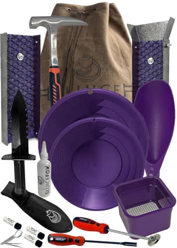 Sluice Fox Gold Panning Kit, 24" Long Tom Sluice Box & Rock Hammer - Purple