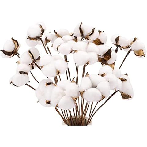 Nemeae 20Pcs Cotton Stems, Cotton Flowers, Artificial Cotton Stems Faux Farmhouse Decorations for Vase Home Decor Cover
