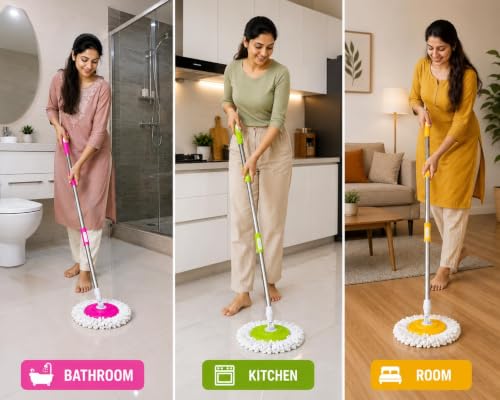 Image of Novita Premium 360 Spin Mop Stick Rod with Stainless Steel Handle | 42-Inch Adjustable & Extendable Heavy-Duty Long Telescopic Stick | Microfiber Pocha | (Multicolor)