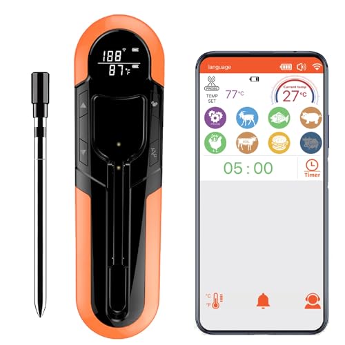 Smart Wireless Meat Thermometer with LCD, Digital Thermometer for Cooking, Probe, 500FT, Bluetooth Booster | for BBQ, Oven, Grill, Kitchen, Smoker, Rotisserie | iOS & Android App